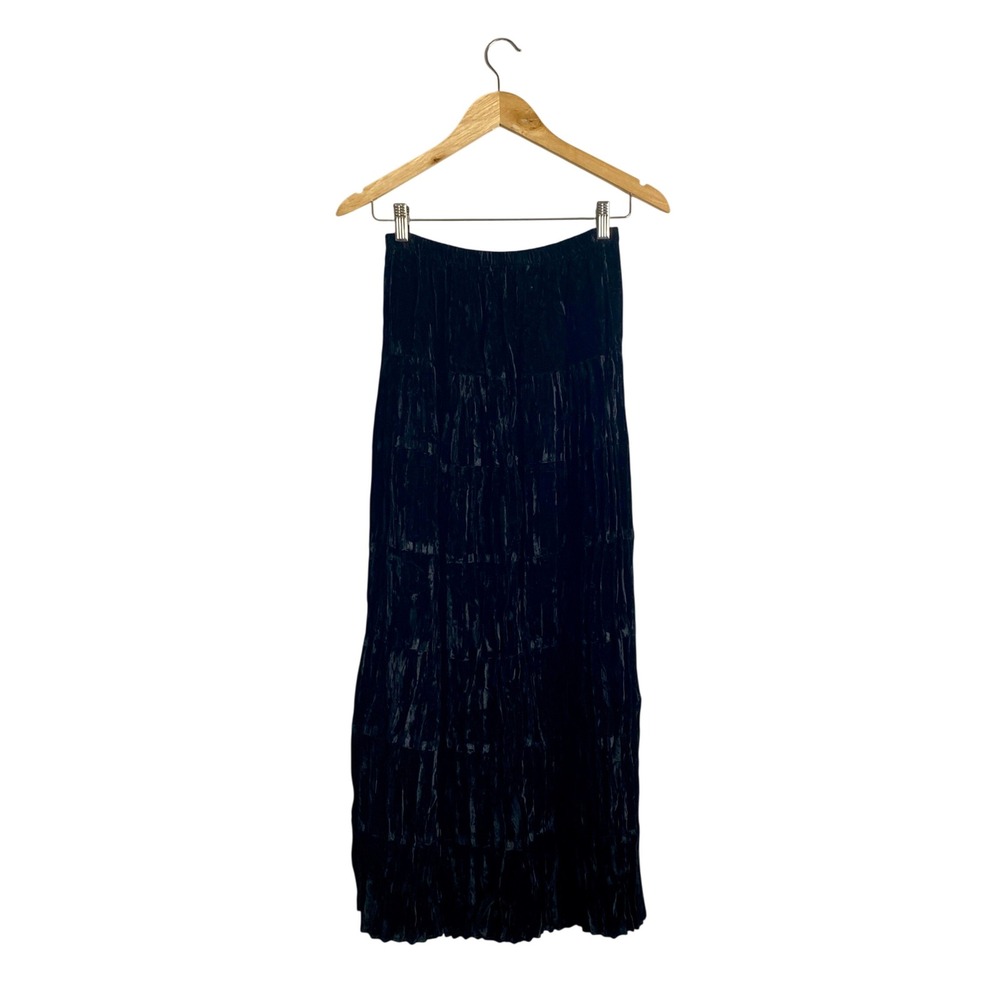 VTG 90s Neiman Marcus Black Crushed Velvet Tiered Maxi Skirt Small Whimsigoth S